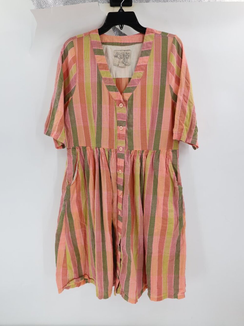 Ace Jig Shirt Dress Womens Large Cotton Striped Short Sleeve Button Up Pockets
